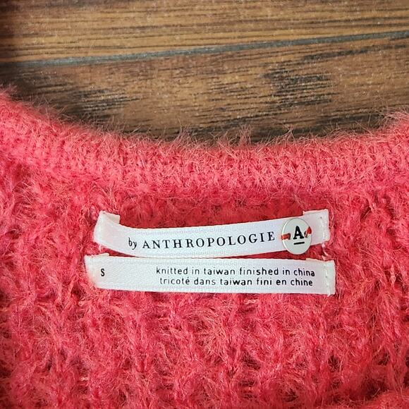 by Anthropologie Boatneck Ruffle Sweater Size S Pink Chunky Knit Retro 80s - Picture 4 of 8